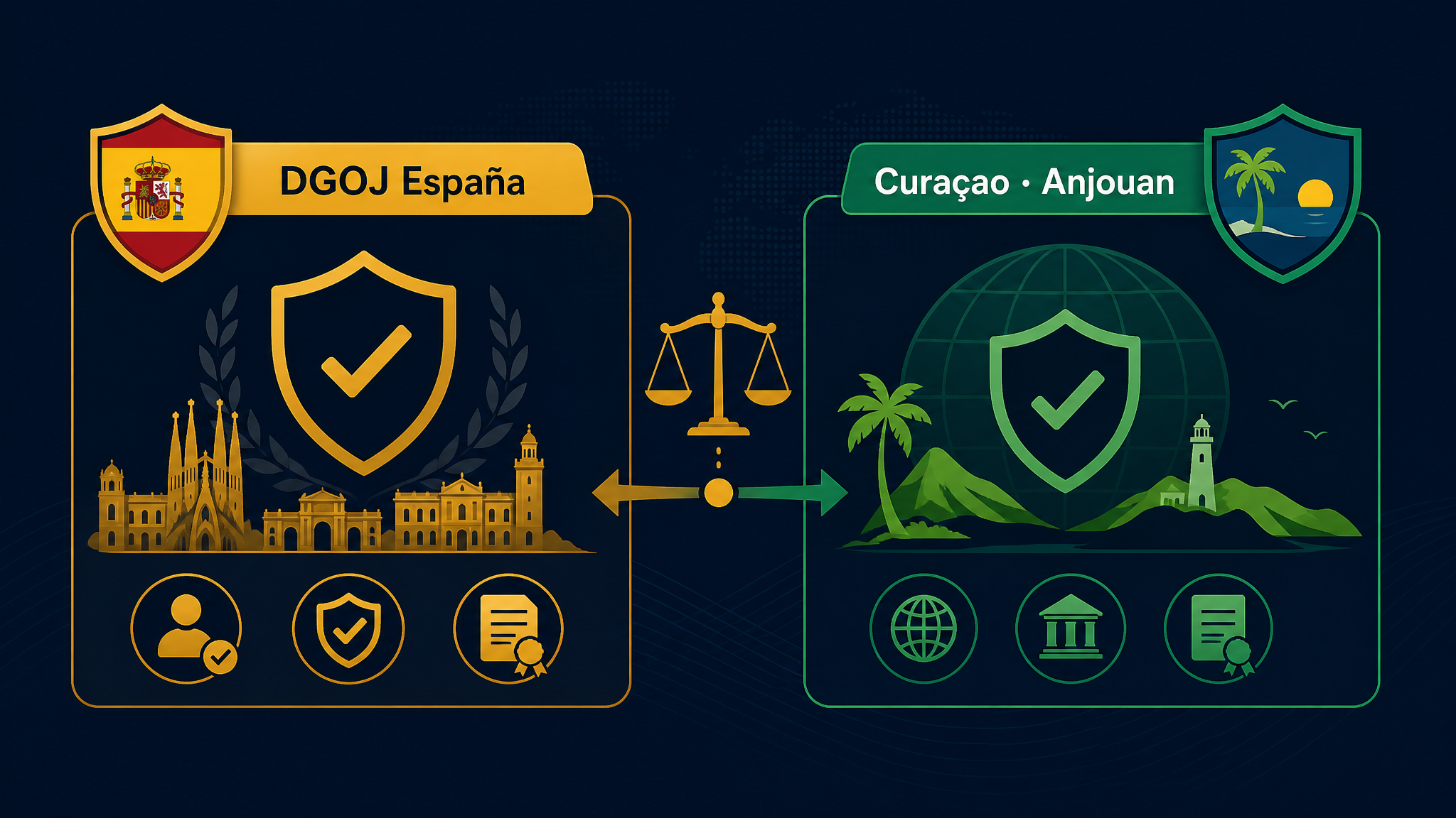 Jurisdicciones de licencia: DGOJ España frente a Curazao y Anjouan